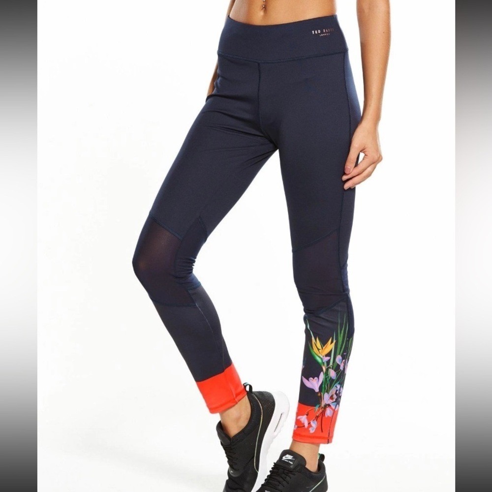 Ted Baker London Fit to a T Tropical Oasis Leggings  Sz:XS navy‎ mesh casual